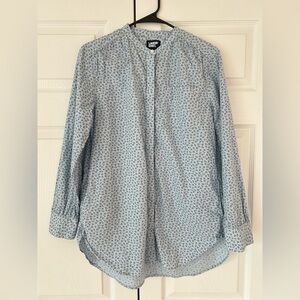 NWOT Lands’ End Women’s Blue Flower Print Cotton Button Up Blouse Shirt Size S